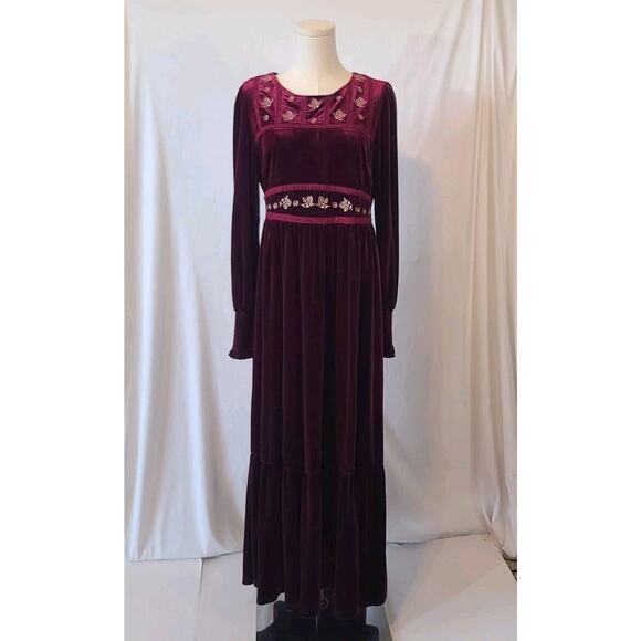 Sold! Baltic Born Ingrid Velvet Burgundy Renaissance Maxi Dress L - Picture 2 of 6